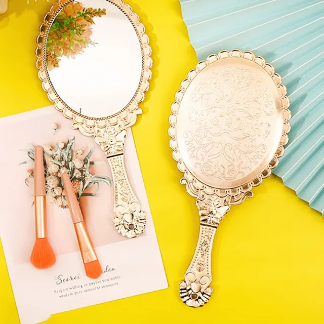 Miroir vintage ovale festonné or rose gravé floral dos… – vue 3