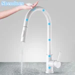 Robinets d&rsquo;évier de cuisine tactiles blancs avec pulvérisateur extractible, amélioration de l&rsquo;habitat, mitigeur d&rsquo;évier de cuisine chaud et froid, robinet de cuisine tactile