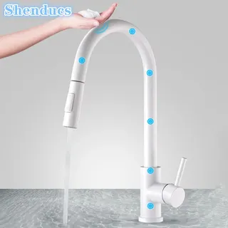 Robinets d'évier de cuisine tactiles blancs avec pulvérisateur…