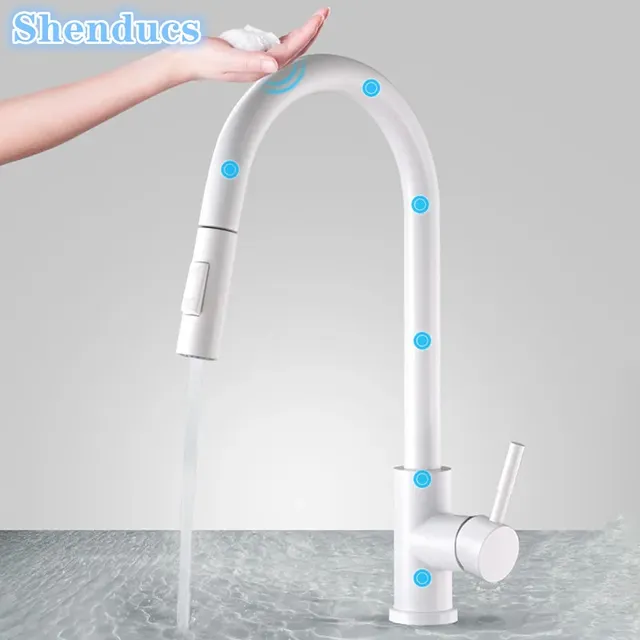 Robinets d'évier de cuisine tactiles blancs avec…