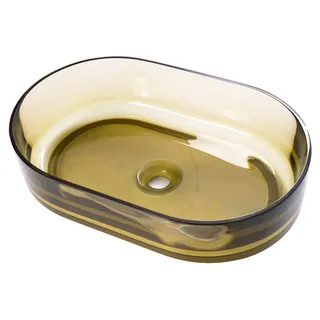 Vasque comptoir ovale verre translucide ambre perçage central bonde…
