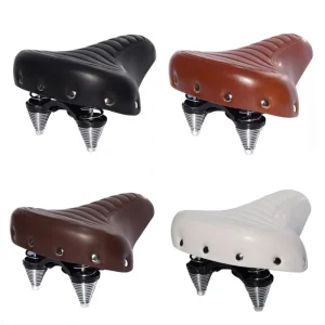 Siège de vélo de route confortable, souple, large et épais, Vintage, blanc, noir, coussin en cuir avec pièces de cyclisme à ressort