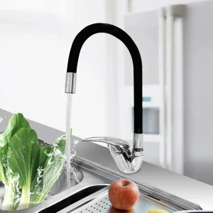 Robinet de cuisine avec tuyau flexible coloré – 360 °   Mélange pivotant, chaud et froid, pour lavabo de légumes monotrou