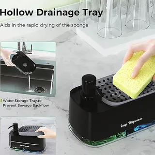 Double distributeur de savon avec porte-éponge