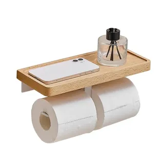 Porte rouleau papier toilette mural double tablette rangement bois…
