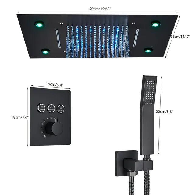 Douches de plafond modernes thermostatiques à LED noires – vue 5