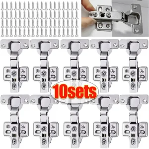 Charnière Non hydraulique en acier inoxydable, fermeture cachée, charnières de garde-robe silencieuses avec vis, charnière de fixation de porte de meubles d&rsquo;armoire de cuisine