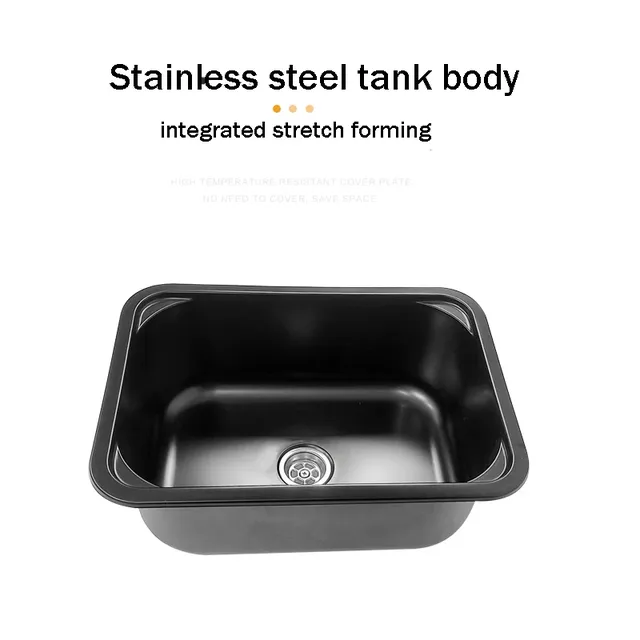 Évier carré cuisine noir inox 304 encastrable mat… – vue 4