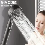 Pommeau de douche haute pression, 5 Modes, pommeau de douche réglable, accessoires de salle de bains avec tuyau, économie d&rsquo;eau, buse de pulvérisation d&rsquo;arrêt à une touche