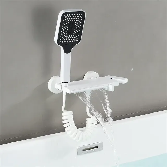 Mitigeur bain douche mural noir mat bec cascade large… – vue 3