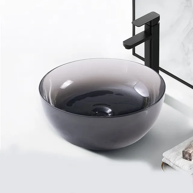 Vasque ronde verre fumé brillant courbes lisses rebord… – vue 3