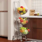 Chariot de rangement de cuisine pour fruits et légumes, panier de rangement de cuisine mobile à couches, roues, organisateurs d&rsquo;angle modernes, support d&rsquo;articles pour la maison