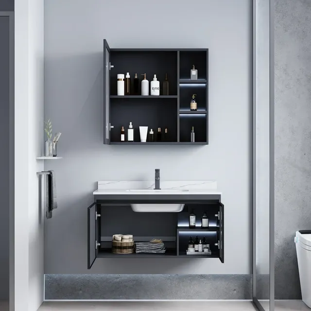 Meuble vasque mural contemporain anthracite mat… – vue 2