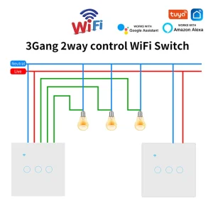Wifi commutateur intelligent 2 voies 1 gang 2 gang 3 gang interrupteur tactile mural bidirectionnel voix et vie intelligente TUYA APP contrôle pour escaliers couloirs