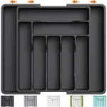 Organisateur tiroir extensible couverts ustensiles modulable réglable compartiments ajustables plastique robuste finition mate antidérapant couleurs noir gris blanc vert turquoise