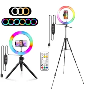 Anneau lumineux RGB rond avec télécommande pour Smartphone, anneau lumineux vidéo Led Mobile, éclairage photographique Youtube