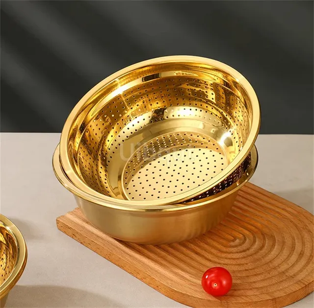 Panier de vidange rond doré en acier inoxydable – vue 4
