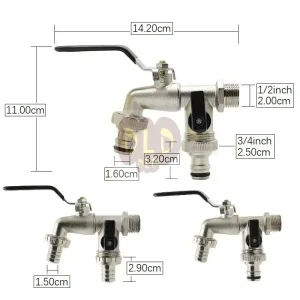 Robinet de jardin extérieur avec 1 entrée et 2 sorties, robinet antigel, équipé d&rsquo;un robinet de jardin à double joint en laiton noir