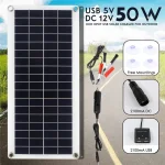 Panneau solaire monocristallin 50W 12V, alimentation USB, Portable, pour l&rsquo;extérieur, voiture, bateau, Camping, randonnée, voyage, chargeur de téléphone