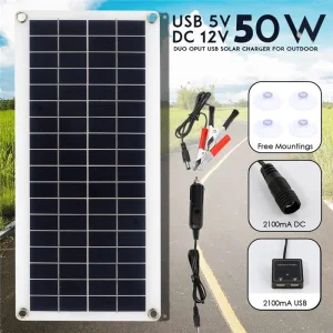 Panneau solaire monocristallin 50W 12V, alimentation USB, Portable, pour l’extérieur, voiture, bateau, Camping, randonnée, voyage, chargeur de téléphone Panneau solaire monocristallin 50W 12V, alimentation USB, Portable, pour l’extérieur, voiture, bateau, Camping, randonnée, voyage, chargeur de téléphone