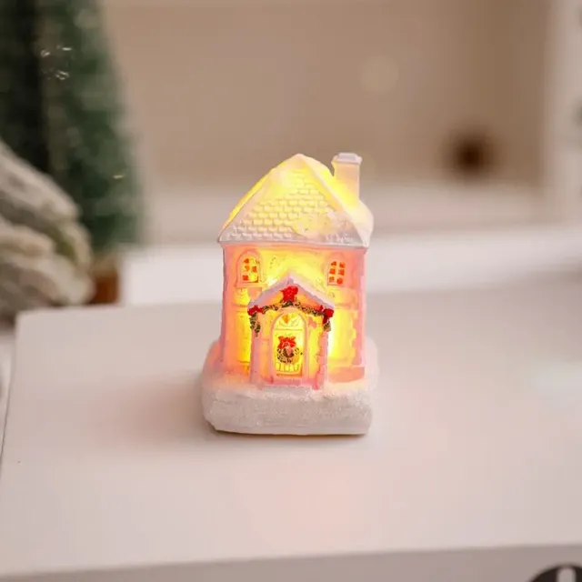 Petite maison de noël en résine scintillante
