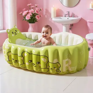 Baignoire gonflable bébé nourrisson vert anis motif ours intérieur…