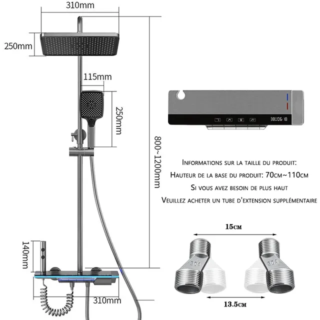 Ensemble de douche froide et chaude en laiton avec… – vue 3