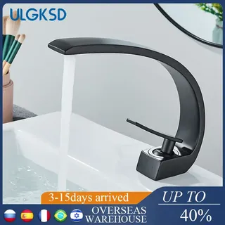 Mitigeur lavabo monotrou contemporain minimaliste bec cascade incurvé…