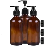 pompe lotions verre ambré 500 millilitres lot trois flacons rechargeables cosmétiques lustré cylindrique épaules arrondies noire doseuse rechange