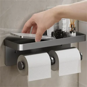 Grand Porte-Rouleau de Papier Toilette Mural avec Rangement, Support pour Téléphone Portable