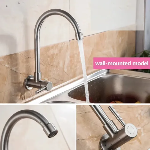Robinet de cuisine mural en acier inoxydable – vue 3