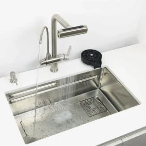 Éviers en acier inoxydable 304, évier de cuisine sous plan ou au-dessus du montage avec robinet cascade, lavabo simple multifonction