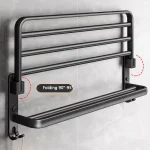 Porte-serviettes mural pliable noir pour salle de bain, pas besoin de perçage, rangement de salle de bain, barre à serviettes, matériel suspendu, accessoire