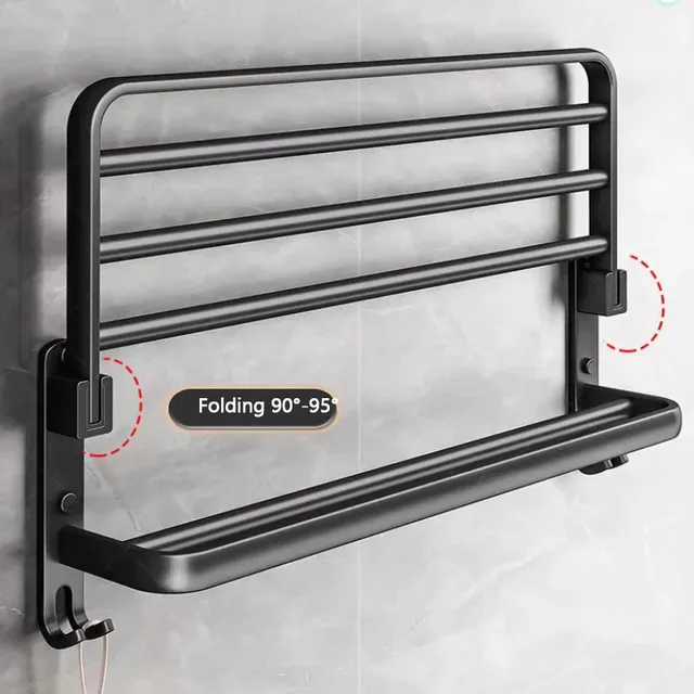 Porte-serviettes mural pliable noir pour salle de bain