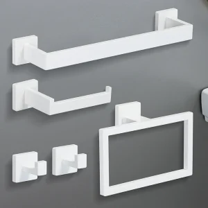 Kit de matériel de salle de bain en acier inoxydable blanc, 40cm, porte-serviettes, porte-papier hygiénique, crochets pour vêtements, rouleau de salle de bain, porte-anneau Kit de matériel de salle de bain en acier inoxydable blanc, 40cm, porte-serviettes, porte-papier hygiénique, crochets pour vêtements, rouleau de salle de bain, porte-anneau