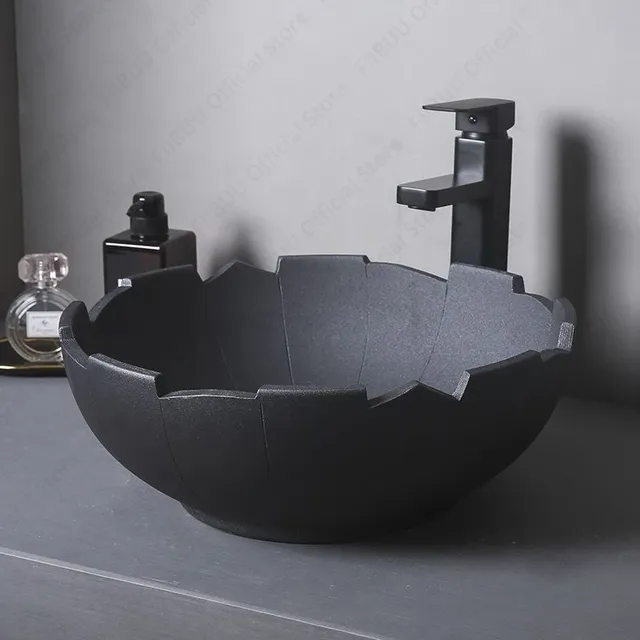 Évier de Lavabo en Céramique Noire – vue 2
