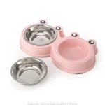 H7BF Double Dog Bowls 4,33 « Bol compagnie en acier inoxydable non glissant écologique PP Station nourriture alimentaire