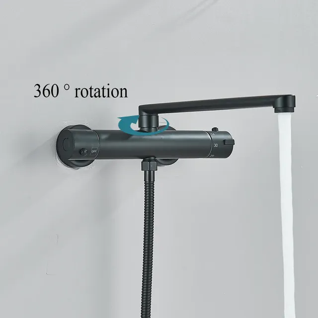 Robinet douche thermostatique mural noir mat inoxydable… – vue 5
