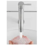 Robinet de lavabo en acier inoxydable 304, robinet d&rsquo;eau froide simple, couleur noir argent, monté sur le pont, allonge et soulevant le lavabo