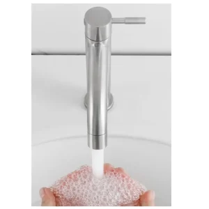 Robinet de lavabo en acier inoxydable 304, robinet d&rsquo;eau froide simple, couleur noir argent, monté sur le pont, allonge et soulevant le lavabo