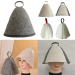 chapeau sauna feutre laine épais isolant thermique protecteur front oreilles couvrant conique bicolore gris écru léger portable durable
