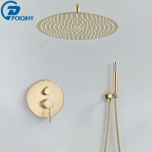 Robinet de douche en or brossé intégré en 2 voies mélangeurs de douche mural pluie salle de bain robinet de douche pomme en acier inoxydable