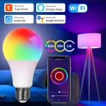 Ampoule LED intelligente Bluetooth E27 220V Tuya, 12/15/18W, lampe RGB, application Smart Life, fonction de minuterie de contrôle, intensité variable, décoration de chambre