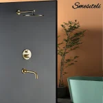 Ensemble de douche rond en laiton mat brossé, douche de sauna murale, système de centre commercial, pluie, luxe, or