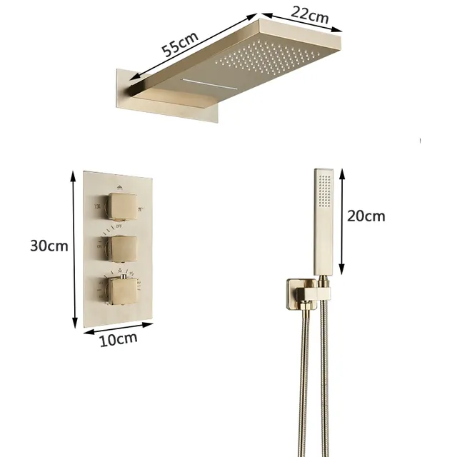 Ensemble douche thermostatique encastré mural doré… – vue 4