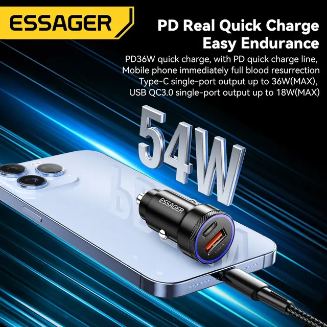 Essager 54W chargeur de voiture 5A Charge rapide Type C… – vue 2