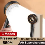Pommeau de douche haute pression noir argent blanc avec bouton d&rsquo;arrêt 3 Modes buse de pulvérisation à économie d&rsquo;eau réglable accessoires de salle de bains