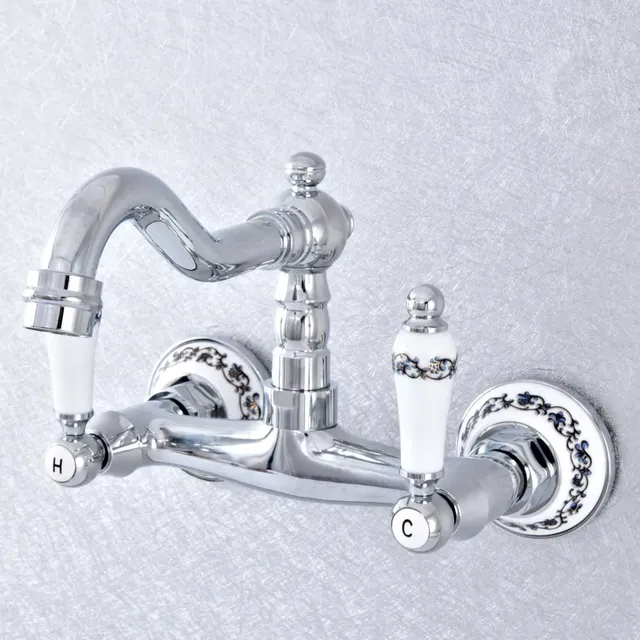 Robinets de lavabo muraux en laiton chromé poli – vue 6