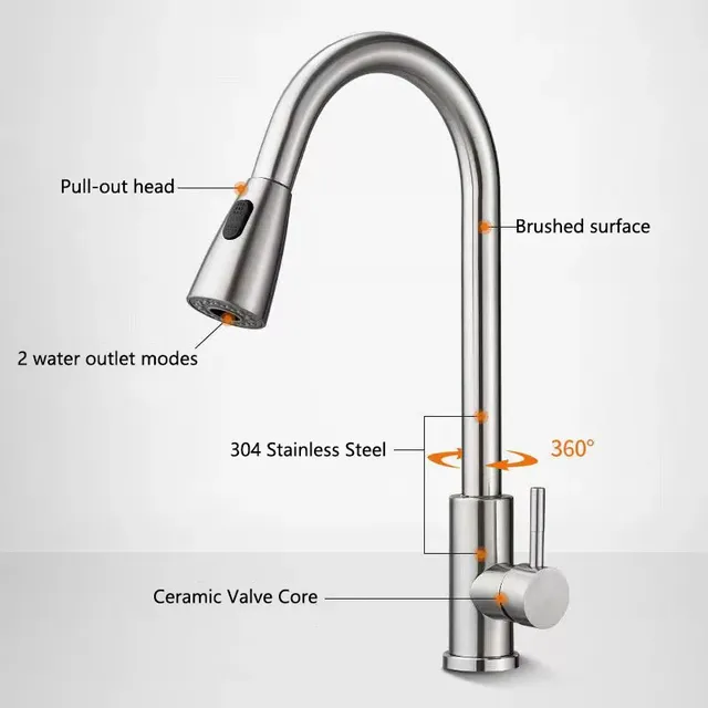 Robinet de cuisine en acier inoxydable 304 – vue 5