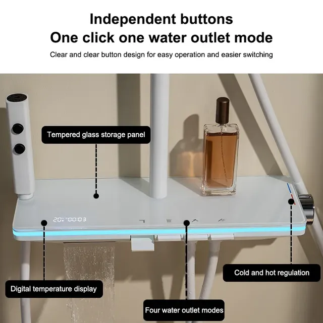 Système de douche à lumière ambiante avec bouton de piano – vue 3